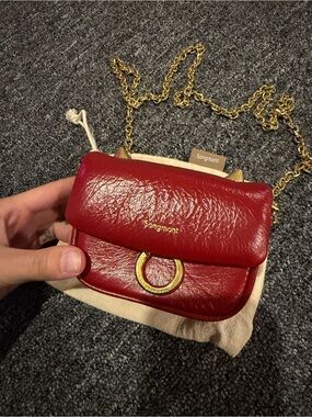 Songmont Limited Edition Red Leather Gold Chain Crossbody Bag NEW